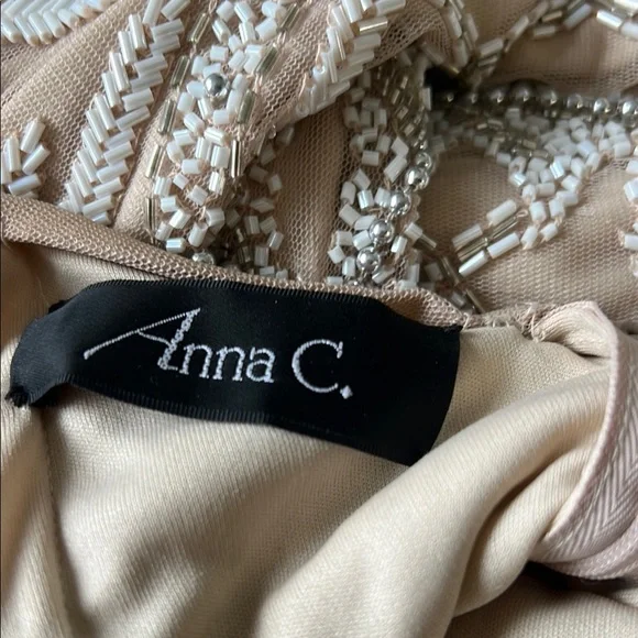 Anna C. Beige Embellished Beaded, Low Back Maxi Evening Dress, Gown, Worn once - Picture 7 of 11